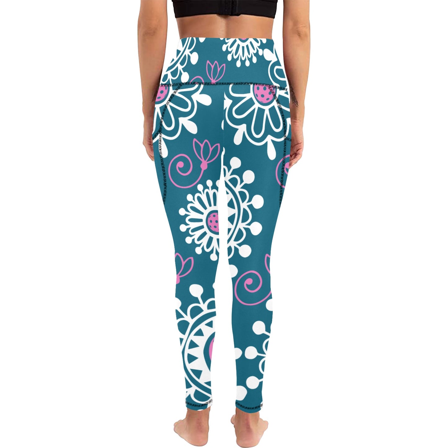 Dizzy Pickle Coming Up Daisies TP Women's Pickleball Performance Leggings (Ankle Length, High-Waisted, & Two Side Pockets)