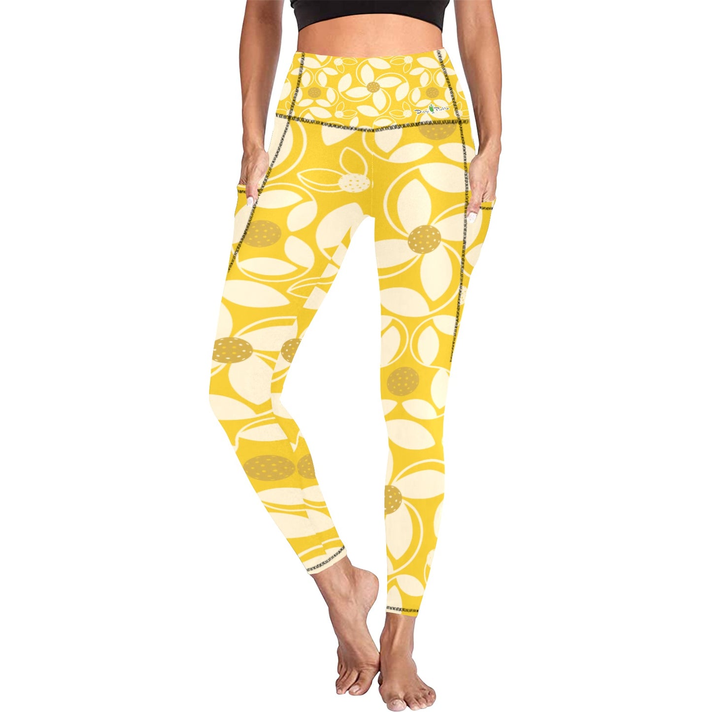 Dizzy Pickle Beth Gold Women's Pickleball Performance Leggings (Ankle Length, High-Waisted, & Two Side Pockets)