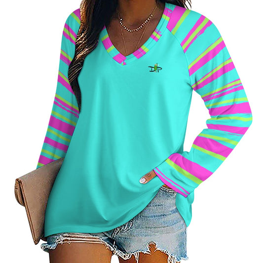 Dizzy Pickle Emily Stripes TP Women's Pickleball Long sleeve Double Layered V-Neck Loose Tee