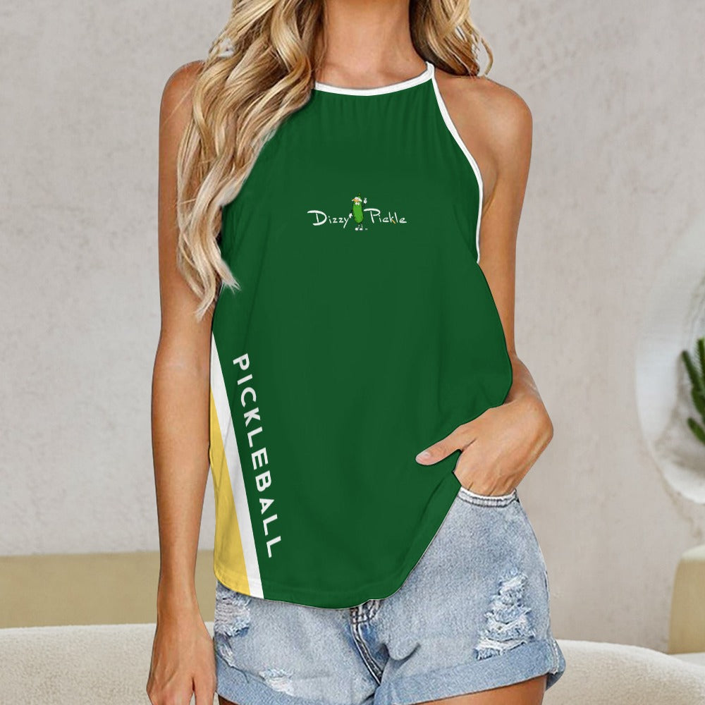 Dizzy Pickle Performance DS Women's Pickleball Sleeveless Crew Neck Vest Dark Green Yellow