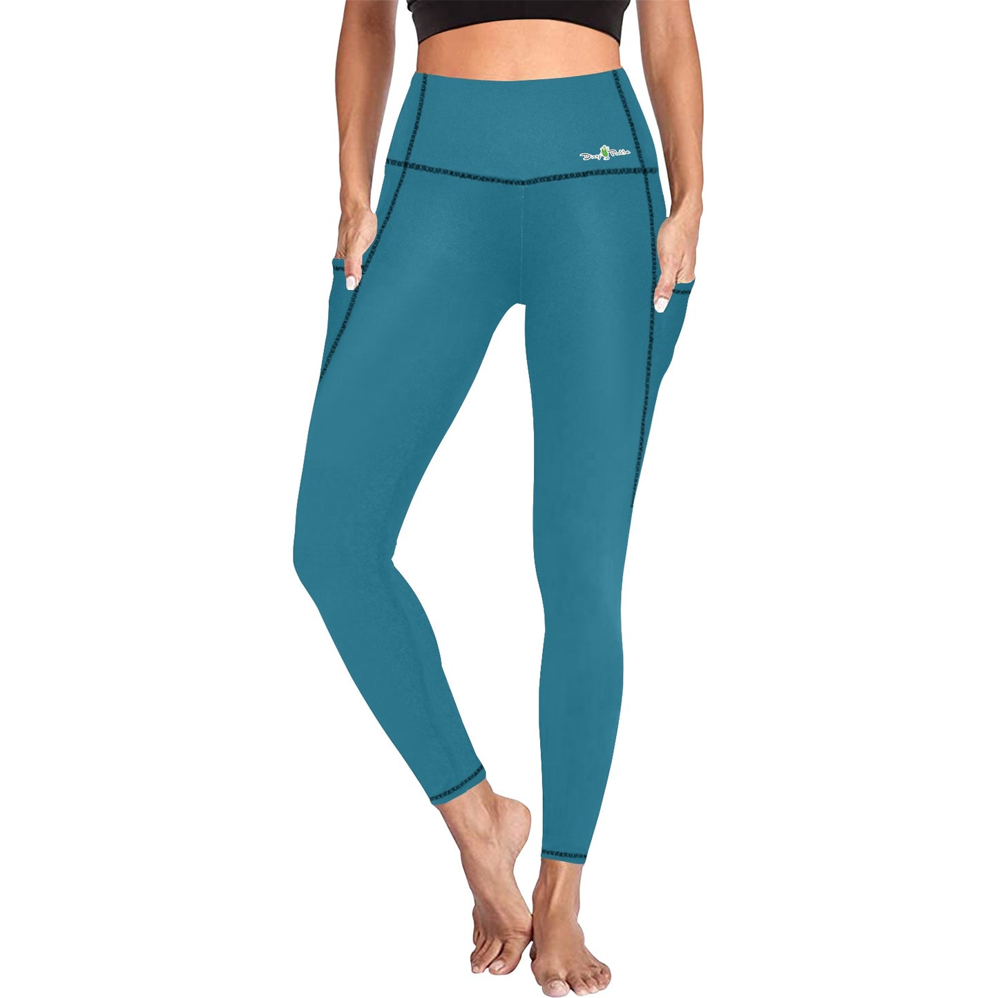 Dizzy Pickle DZY P Classic Peacock Women's Pickleball Performance Leggings (Ankle Length, High-Waisted, & Two Side Pockets)