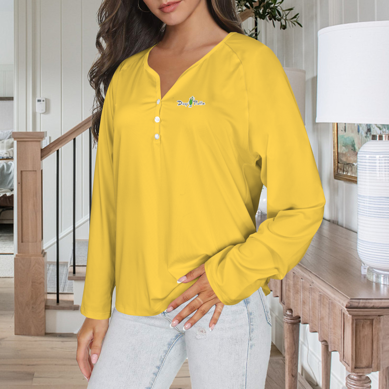 Three Button Long Sleeve Goldenrod Yellow