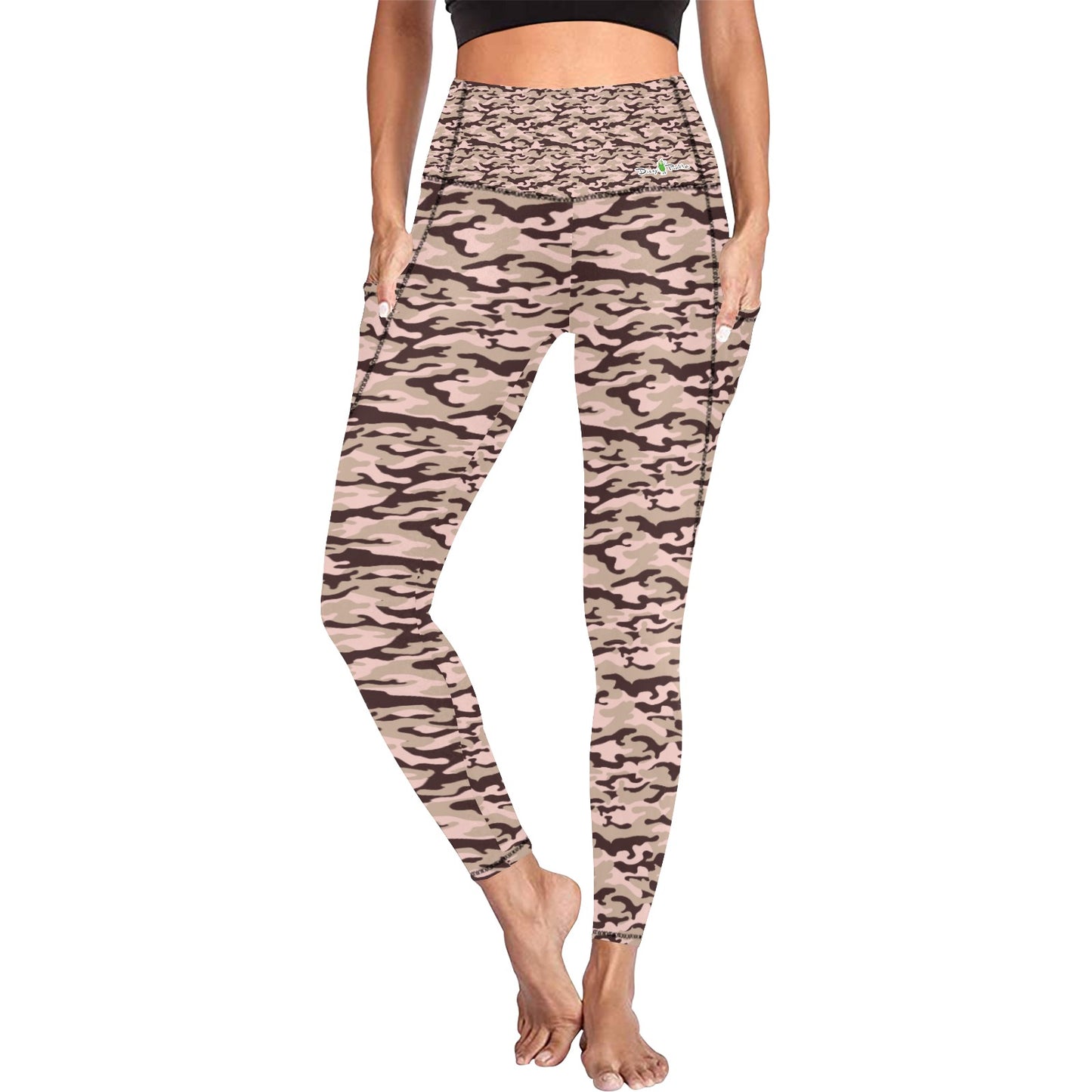 Dizzy Pickle Jan Brown_Blush Women's Pickleball Performance Leggings (Ankle Length, High-Waisted, & Two Side Pockets)