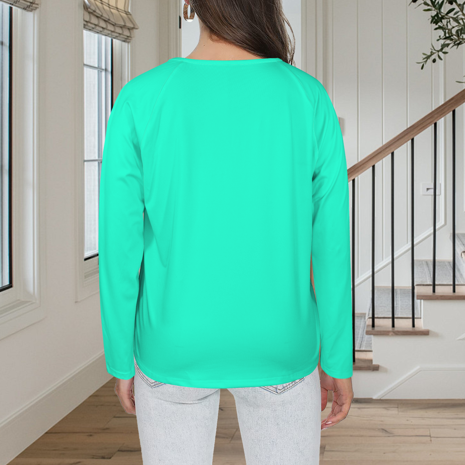 Three Button Long Sleeve Aqua