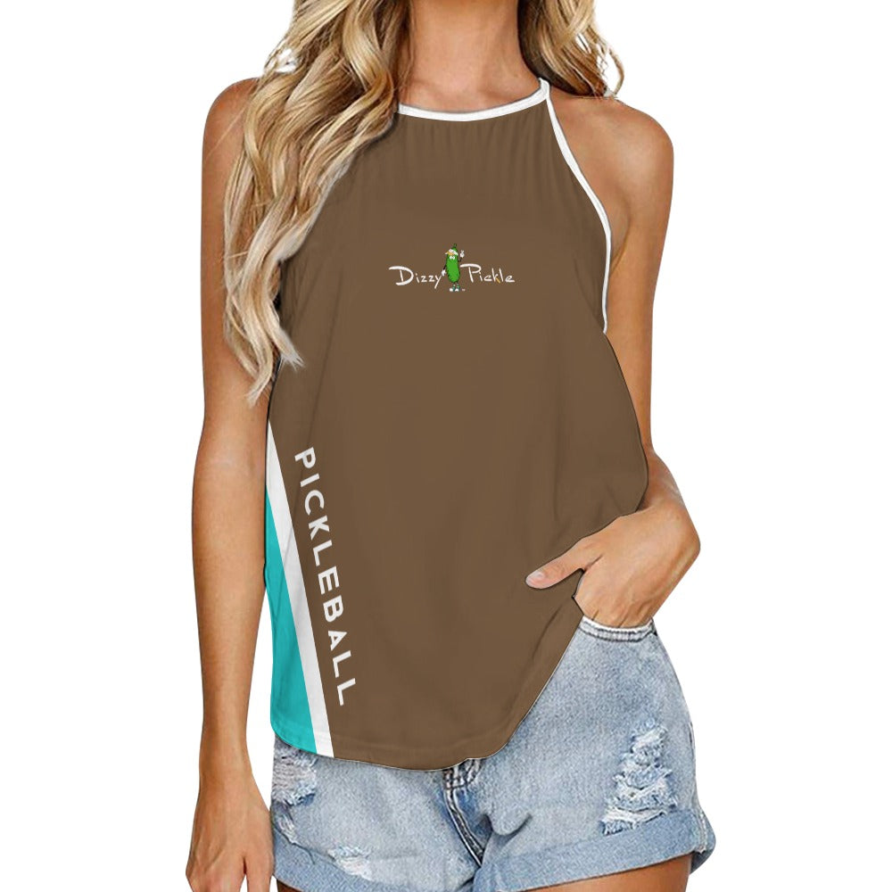 Dizzy Pickle Performance DS Women's Pickleball Sleeveless Crew Neck Vest Dark Saddle Brown Turquoise