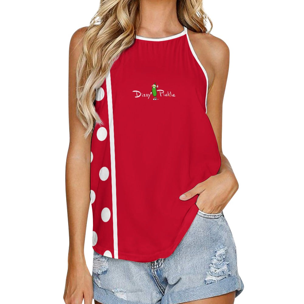 Dizzy Pickle Christmas Polka Dots Red White Women's Pickleball Crew Neck Vest