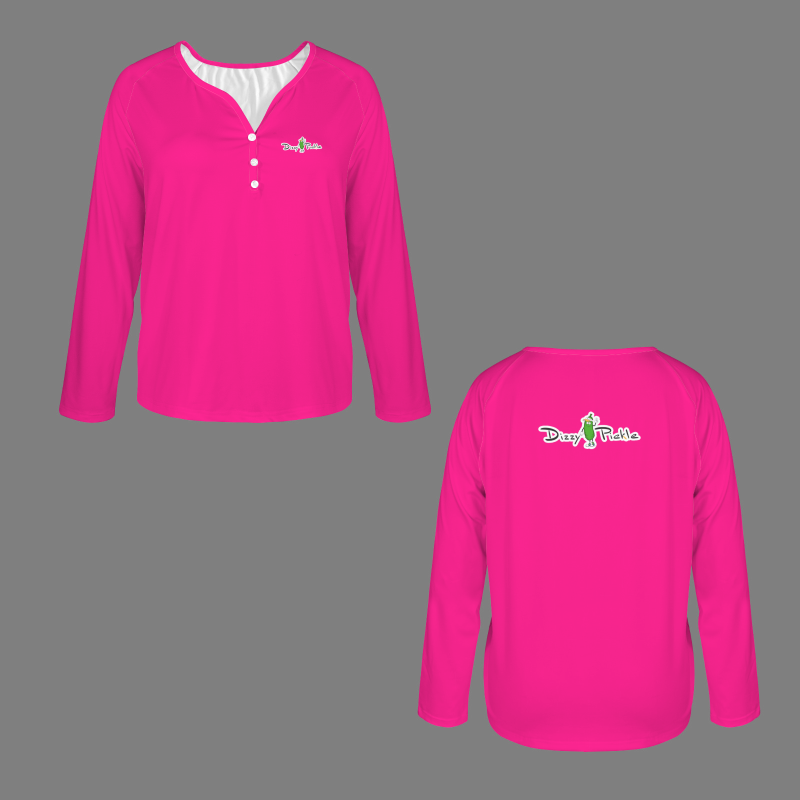 Three Button Long Sleeve Hot Pink