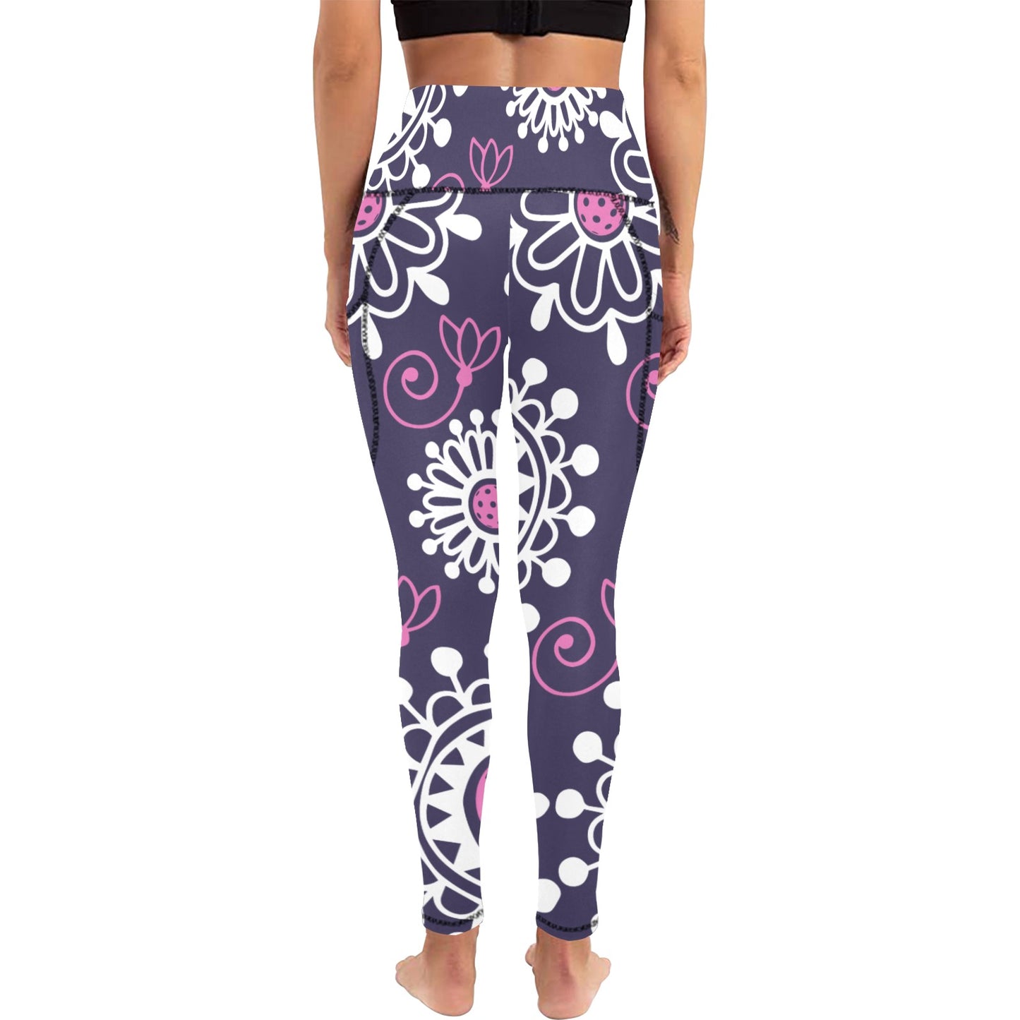 Dizzy Pickle Coming Up Daisies PP Women's Pickleball Performance Leggings (Ankle Length, High-Waisted, & Two Side Pockets)