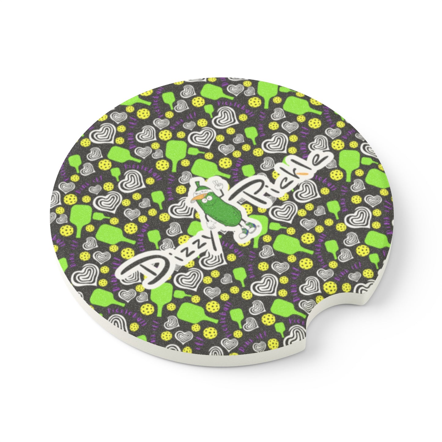 Dizzy Pickle Dinking Diva Hearts BG Soapstone Car Coaster