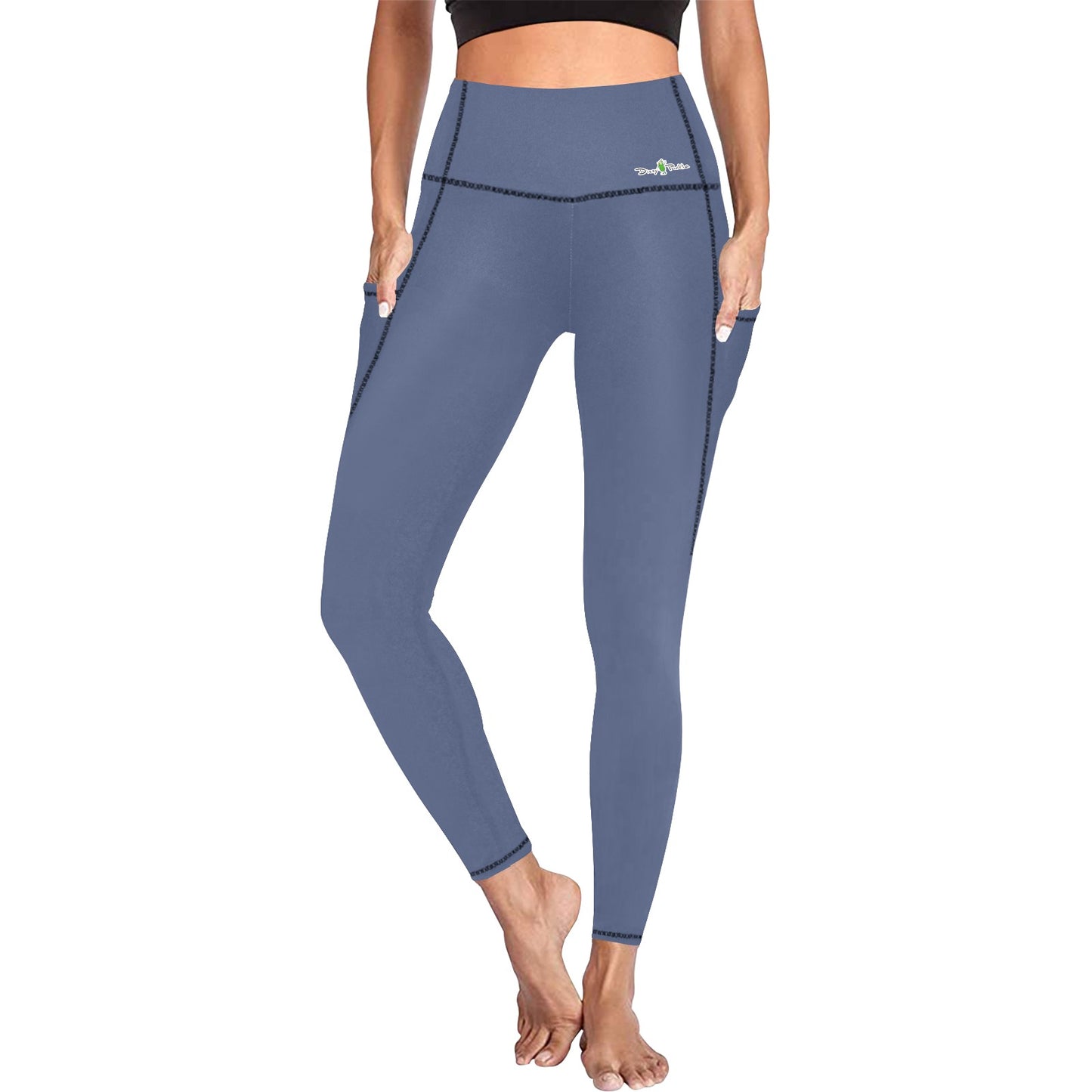 Dizzy Pickle DZY P Classic Denim Blue Women's Pickleball Performance Leggings (Ankle Length, High-Waisted, & Two Side Pockets)