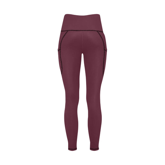 Dizzy Pickle DZY P Classic Burgandy Women's Pickleball Performance Leggings (Ankle Length, High-Waisted, & Two Side Pockets)