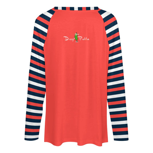 Dizzy Pickle Van Stripes Coral Women's Pickleball Long sleeve Double Layered V-Neck Loose Tee