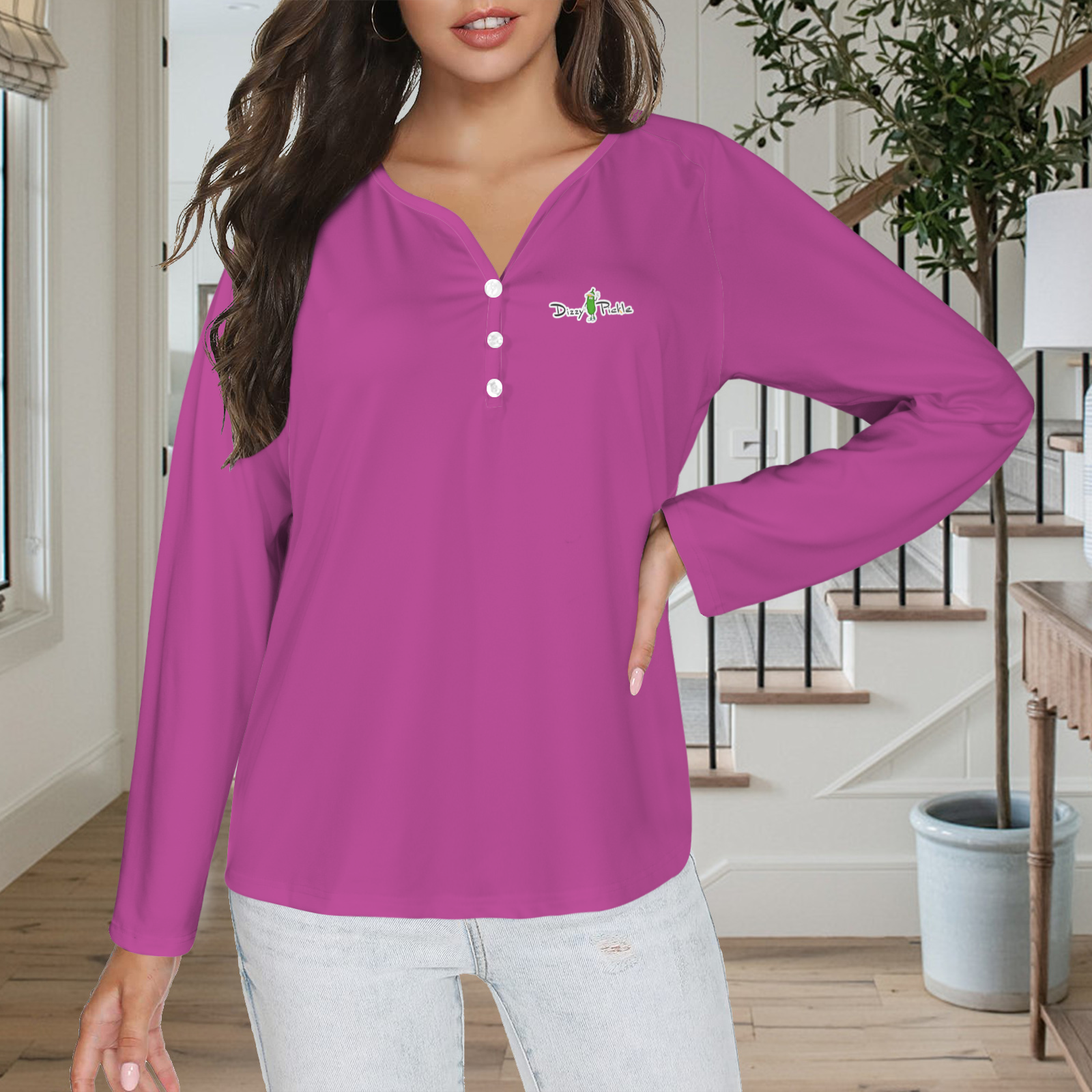 Three Button Long Sleeve Mulberry