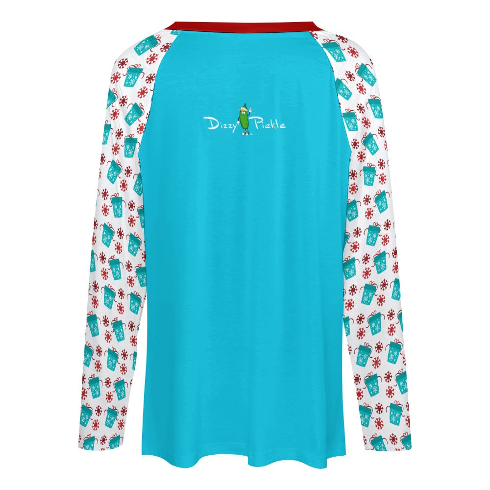 Dizzy Pickle Christmas Holly Cheer Collection Variety Set 6 Women's Pickleball Double Layered V-Neck Loose Tee