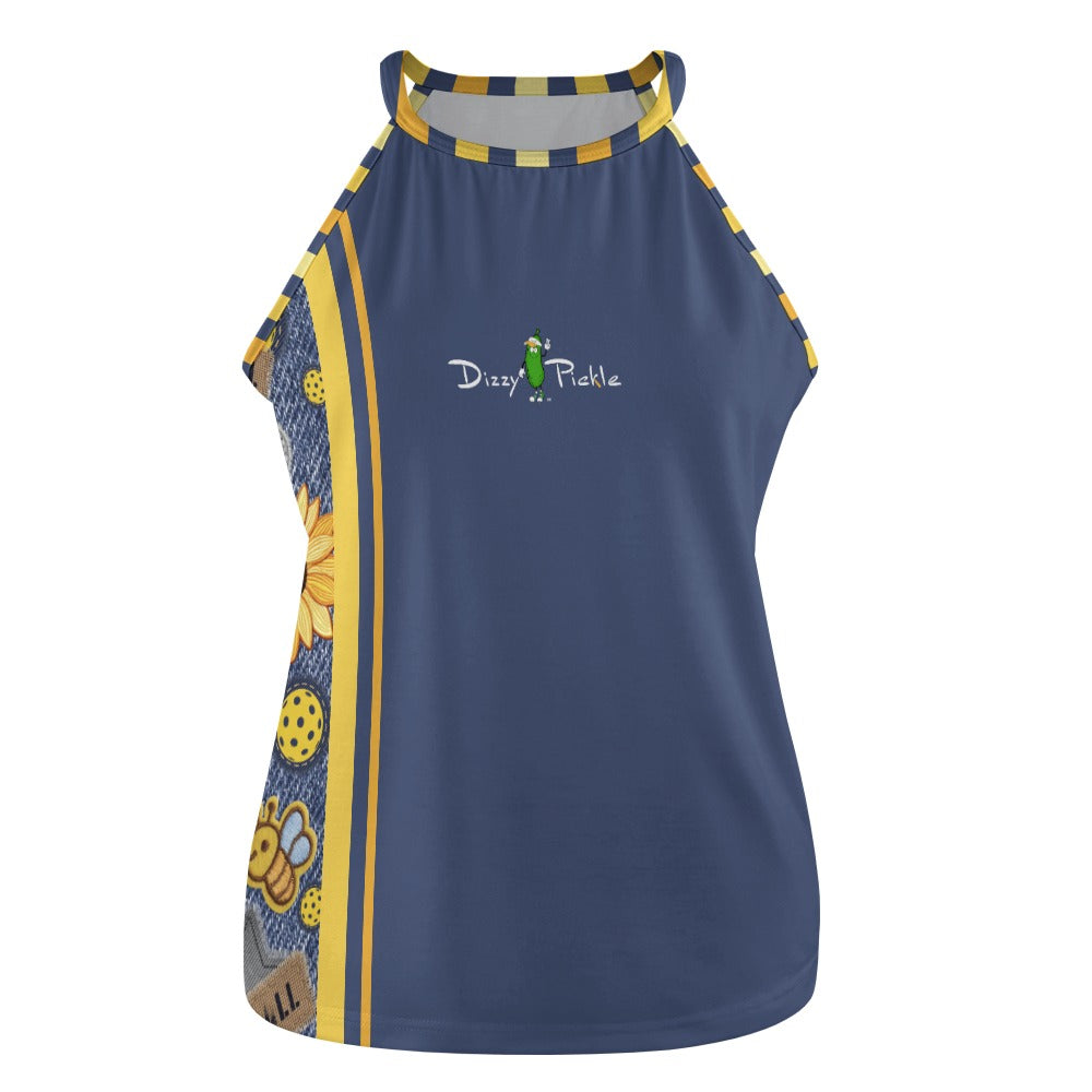 Dizzy Pickle Amy Sunflowers Blue Women's Pickleball Crew Neck Vest