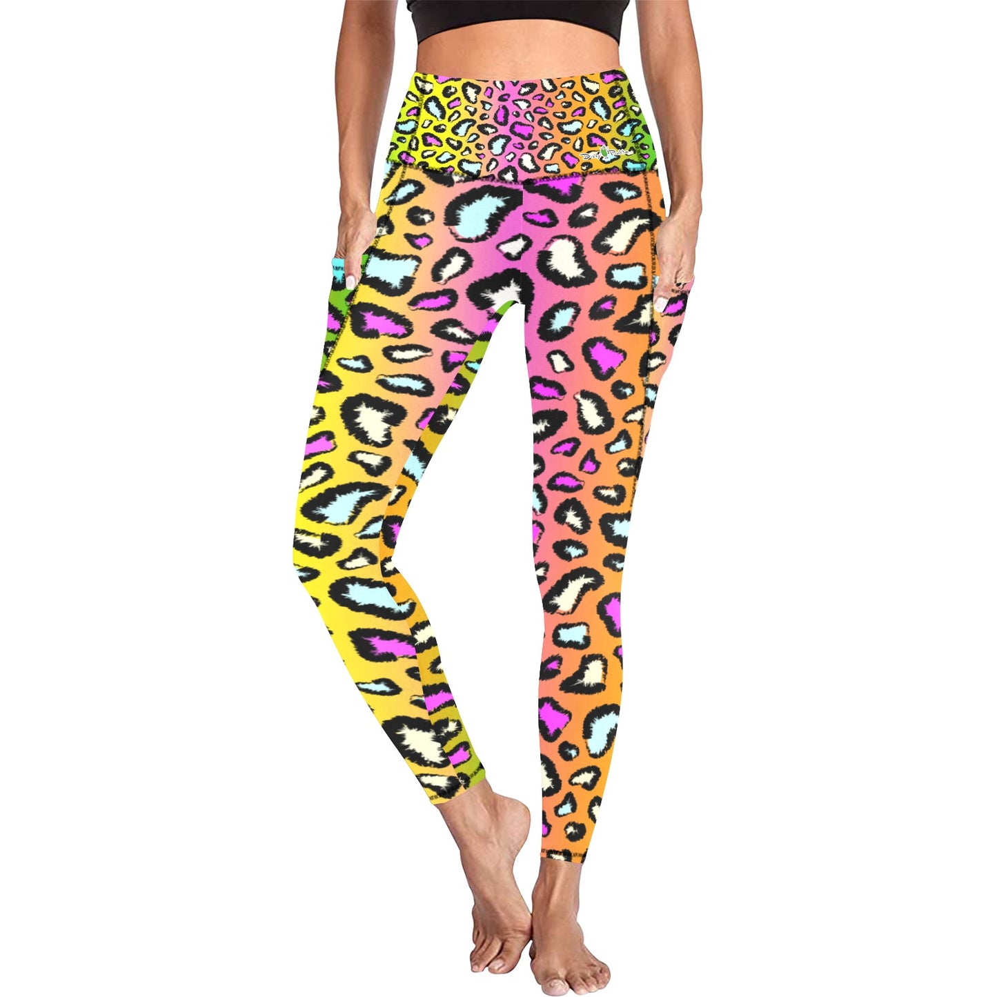 Dizzy Pickle Amber Rainbow Women's Pickleball Performance Leggings (Ankle Length, High-Waisted, & Two Side Pockets)