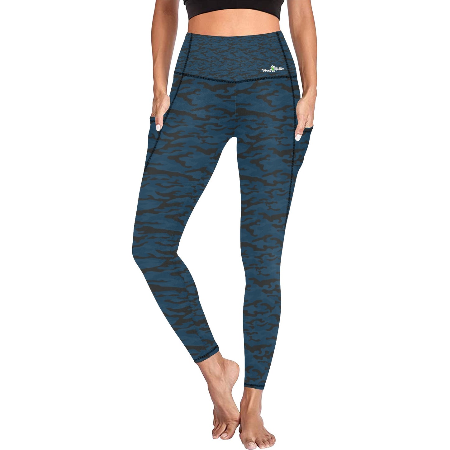 Dizzy Pickle Jan Black_Blue Women's Pickleball Performance Leggings (Ankle Length, High-Waisted, & Two Side Pockets)