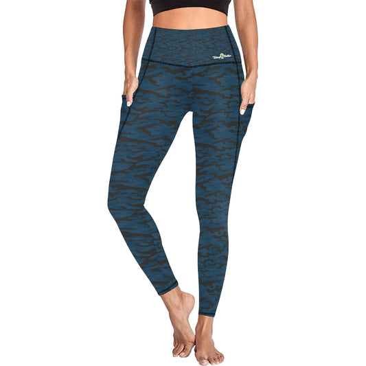 Dizzy Pickle Jan Black_Blue Women's Pickleball Performance Leggings (Ankle Length, High-Waisted, & Two Side Pockets)