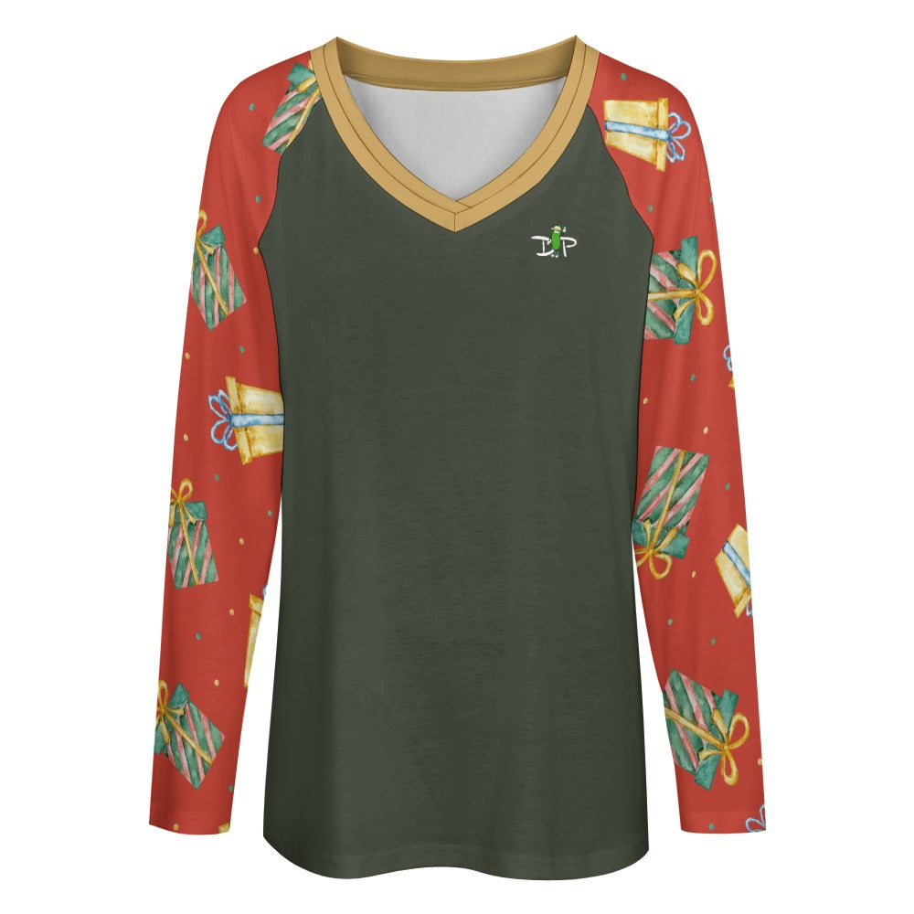 Dizzy Pickle Christmas Holly Cheer Collection Variety Set 6 Women's Pickleball Double Layered V-Neck Loose Tee