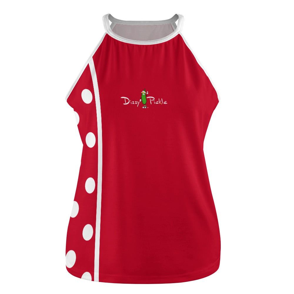 Dizzy Pickle Christmas Polka Dots Red White Women's Pickleball Crew Neck Vest