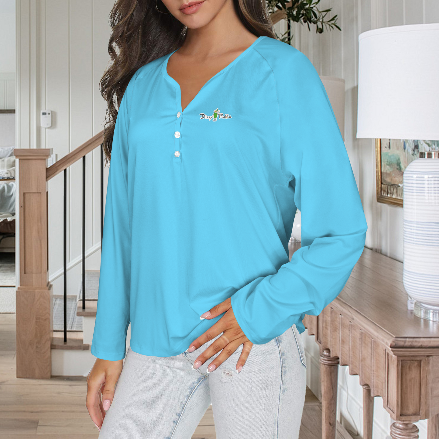 Three Button Long Sleeve Robin Blue