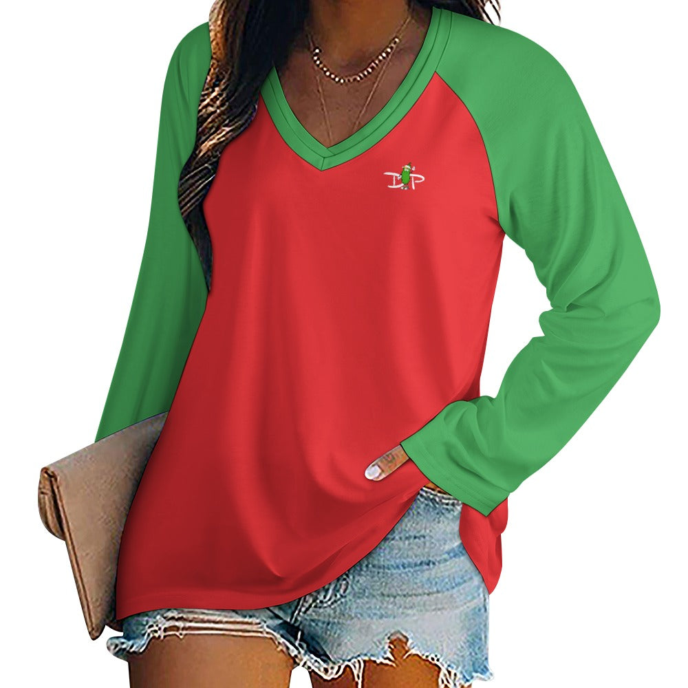 Dizzy Pickle Christmas Holly Cheer Collection Variety Set 1 Women's Pickleball Doiuble Layered V-Neck Loose Tee