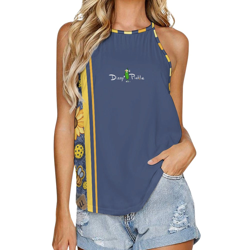 Dizzy Pickle Amy Sunflowers Blue Women's Pickleball Crew Neck Vest