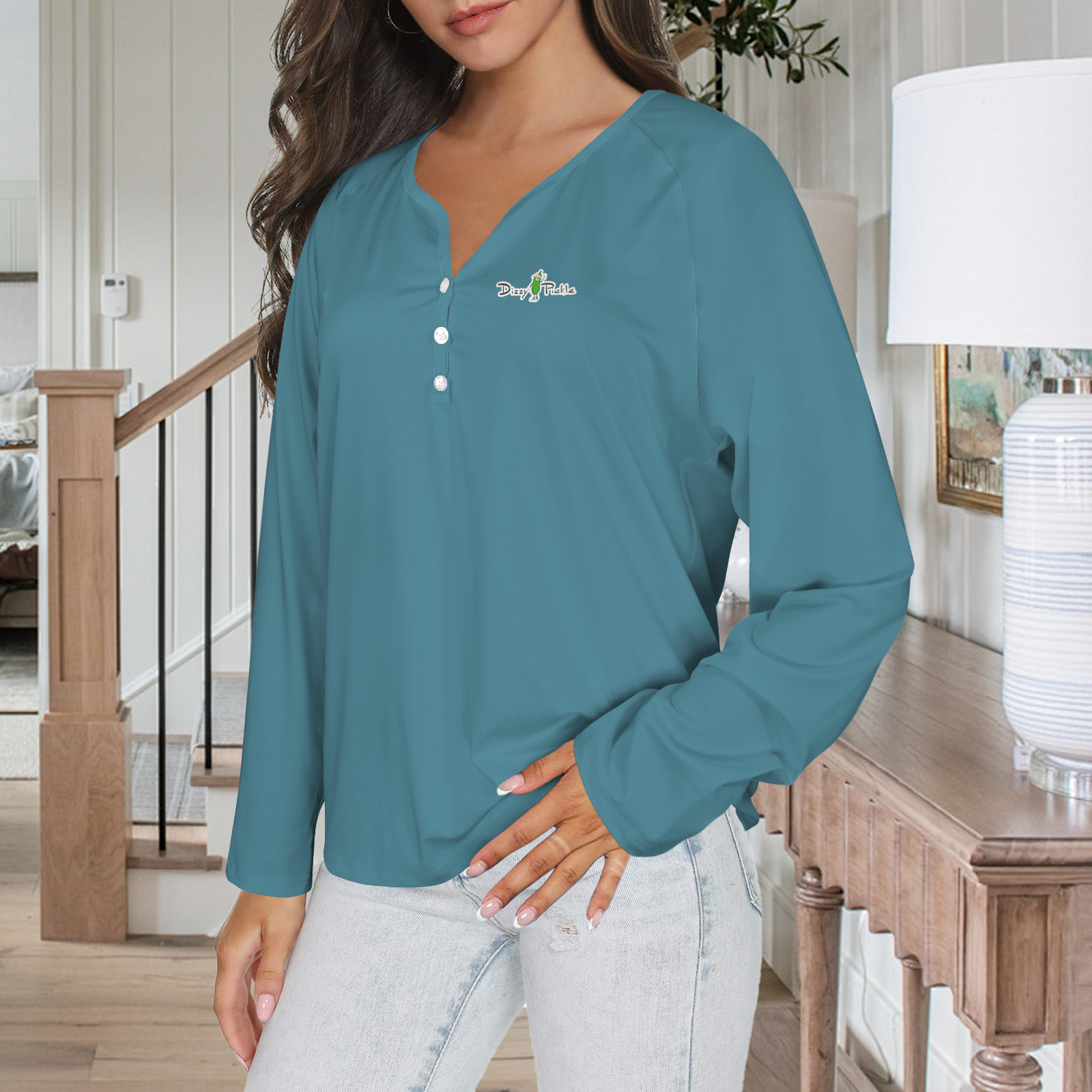 Three Button Long Sleeve Dark Turquoise