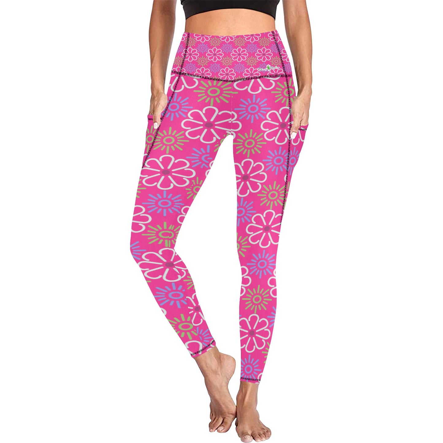 Dizzy Pickle April Pink Women's Pickleball Performance Leggings (Ankle Length, High-Waisted, & Two Side Pockets)