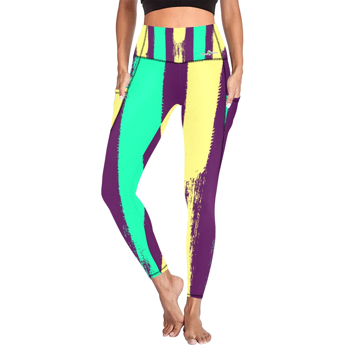 Dizzy Pickle Charlotte Stripes Women's Pickleball Performance Leggings (Ankle Length, High-Waisted, & Two Side Pockets)