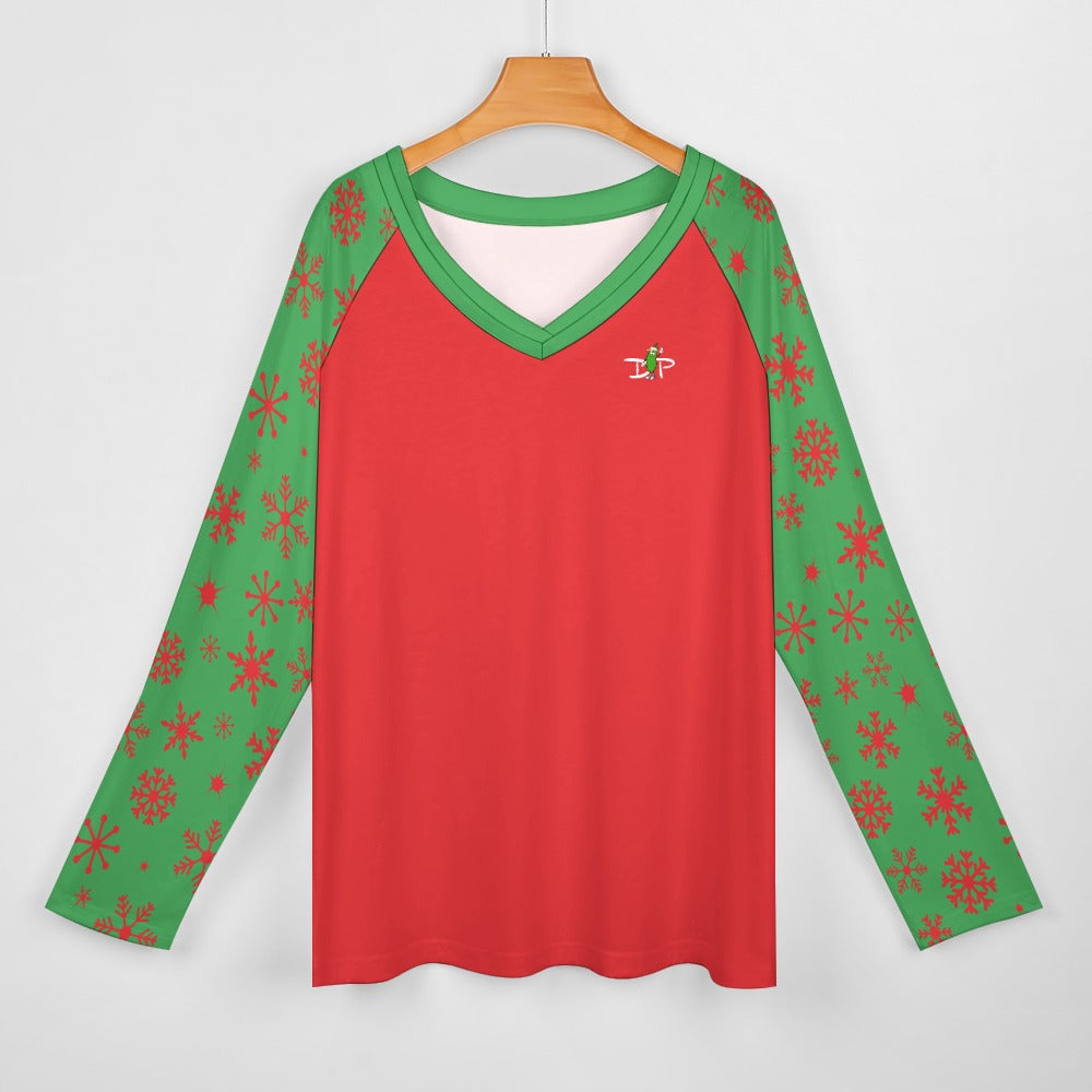 Dizzy Pickle Christmas Holly Cheer Collection Variety Set 1 Women's Pickleball Doiuble Layered V-Neck Loose Tee