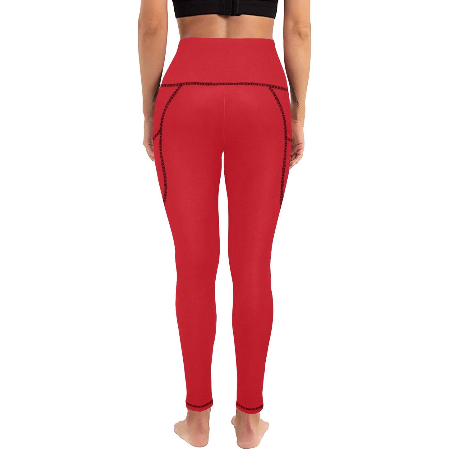 Dizzy Pickle DZY P Classic Red Women's Pickleball Performance Leggings (Ankle Length, High-Waisted, & Two Side Pockets)