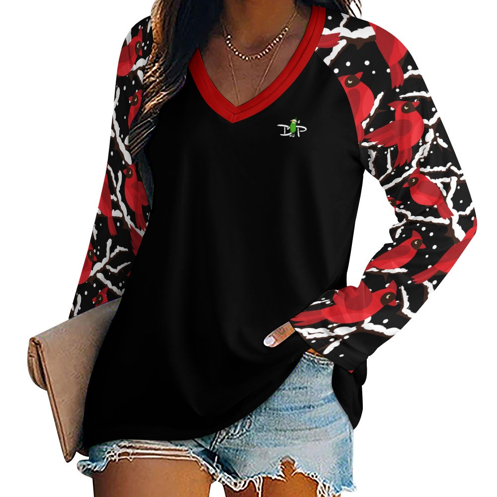 Dizzy Pickle Christmas Holly Cheer Collection Variety Set 1 Women's Pickleball Doiuble Layered V-Neck Loose Tee