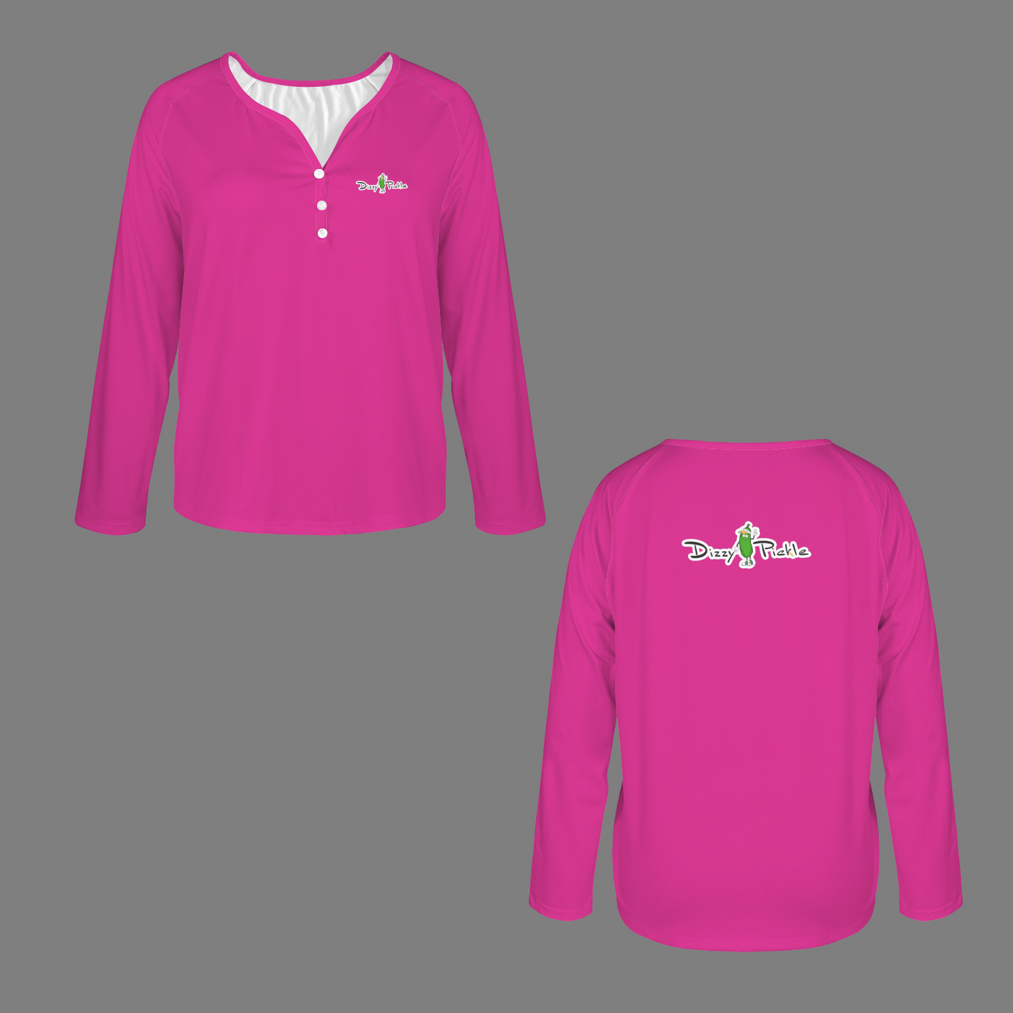 Three Button Long Sleeve Raspberry