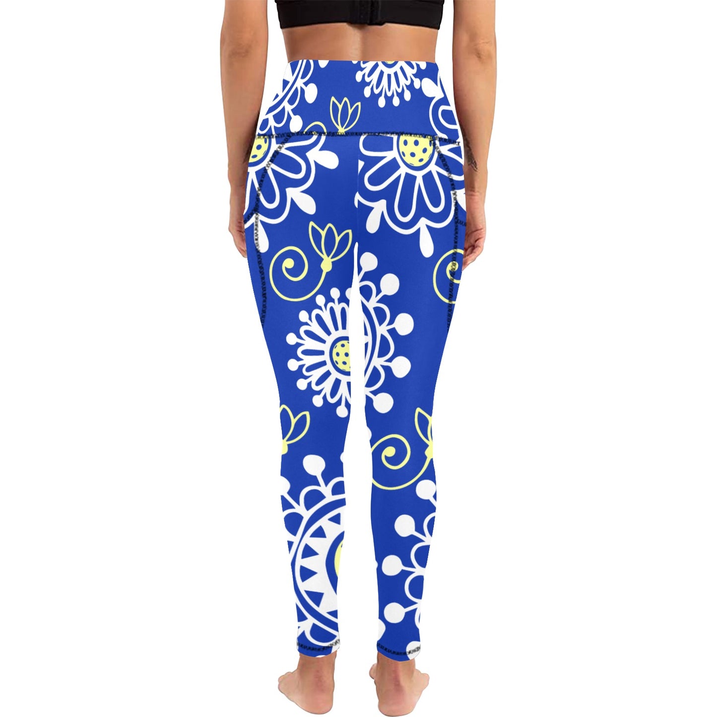 Dizzy Pickle Coming Up Daisies BY Women's Pickleball Performance Leggings (Ankle Length, High-Waisted, & Two Side Pockets)