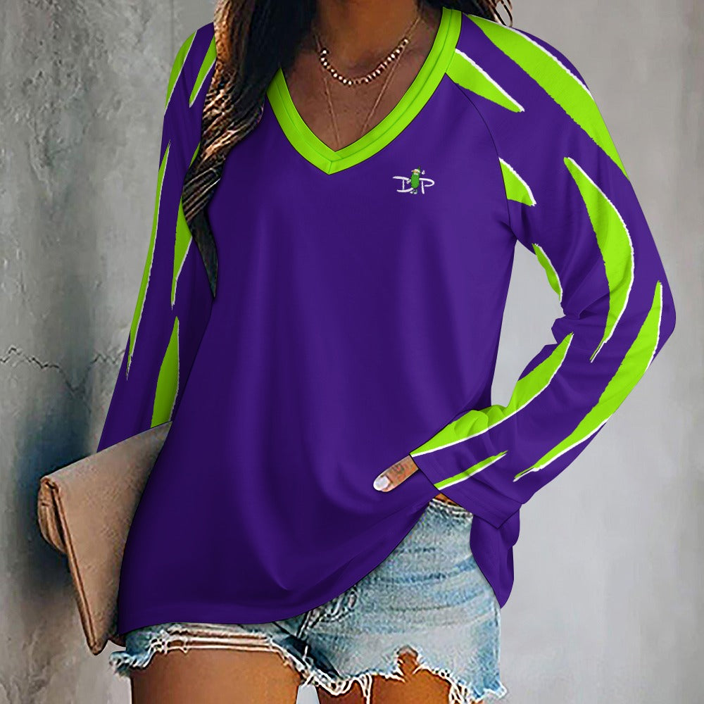Dizzy Pickle Dinking Diva Drips Purple  Women's Pickleball Long sleeve Double Layered V-Neck Loose Tee