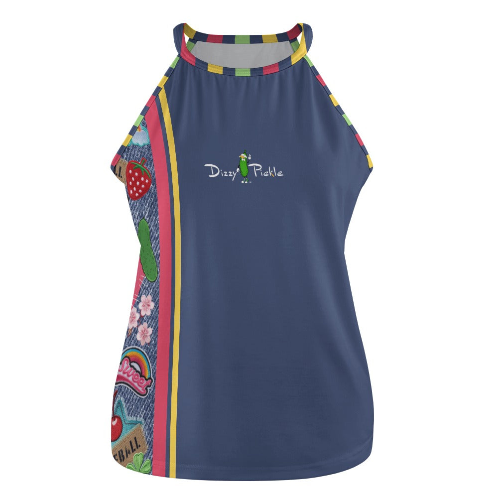 Dizzy Pickle Amy Patches Blue Women's Pickleball Crew Neck Vest