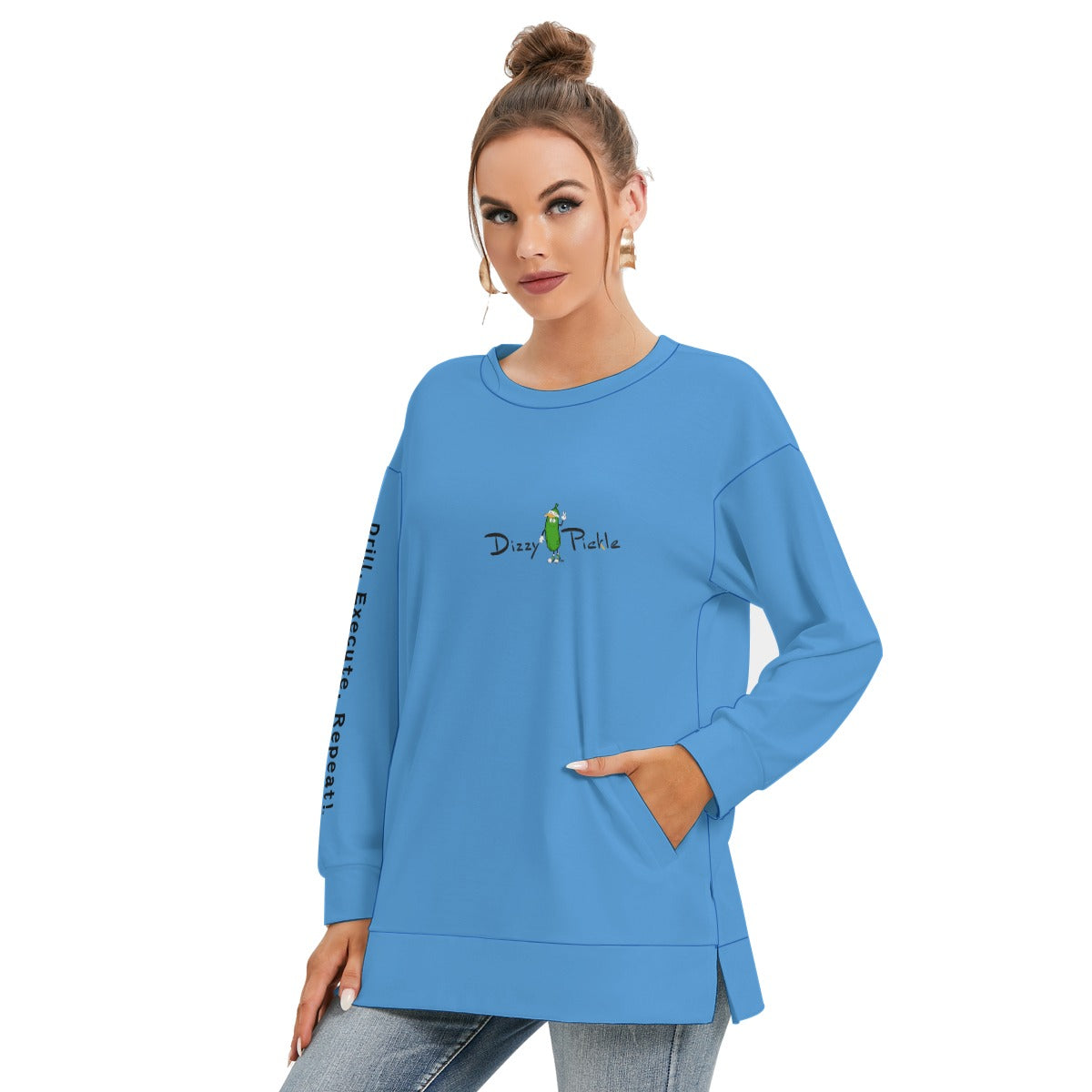 Dizzy Pickle DZY P Classic Light Blue Women's Pickleball Side Split O-Neck Sweatshirt