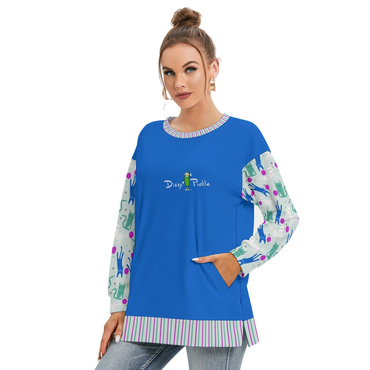 Dizzy Pickle GrayC Women's Pickleball Side Split O-Neck Sweatshirt