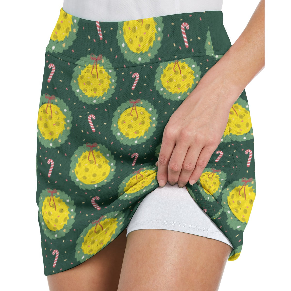 Dizzy Pickle Christmas Deck The Halls with Pickleballs Women's 17" Performance Pickleball Skort with Inner Shorts