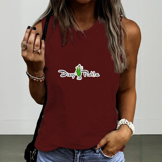 Dizzy Pickle DZY P Classic Dark Maroon Women's Pickleball Crew Neck Sleeveless Premium T-Shirt