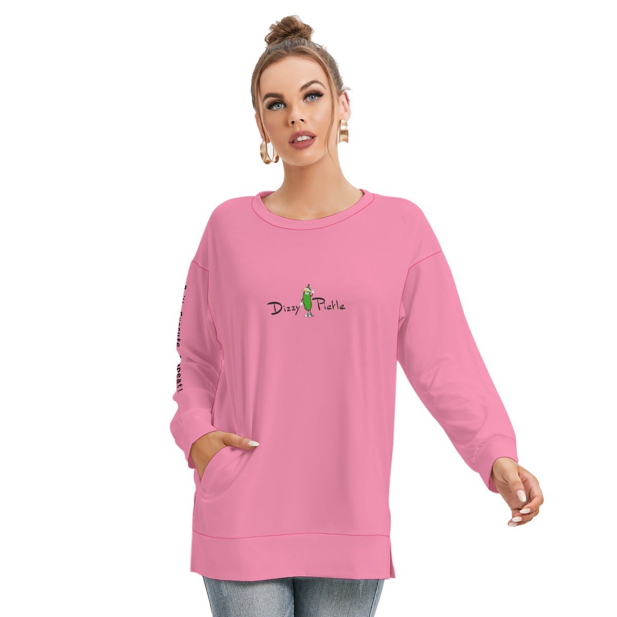 Dizzy Pickle DZY P Classic Pink Women's Pickleball Side Split O-Neck Sweatshirt