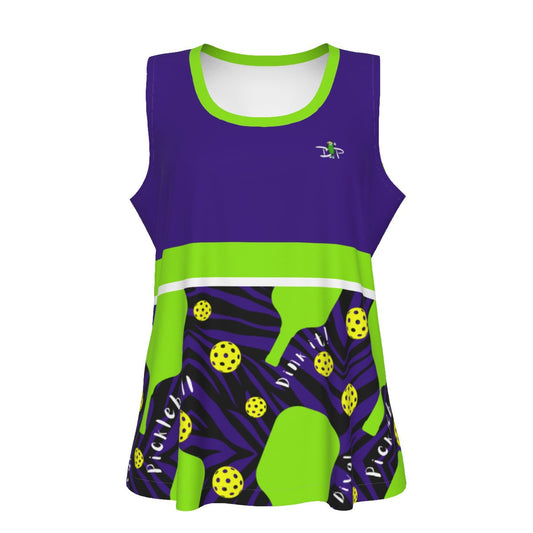 MEDIUM Dizzy Pickle Dinking Diva Women's Pickleball Sleeveless Sports Tank Black Green Deep Purple