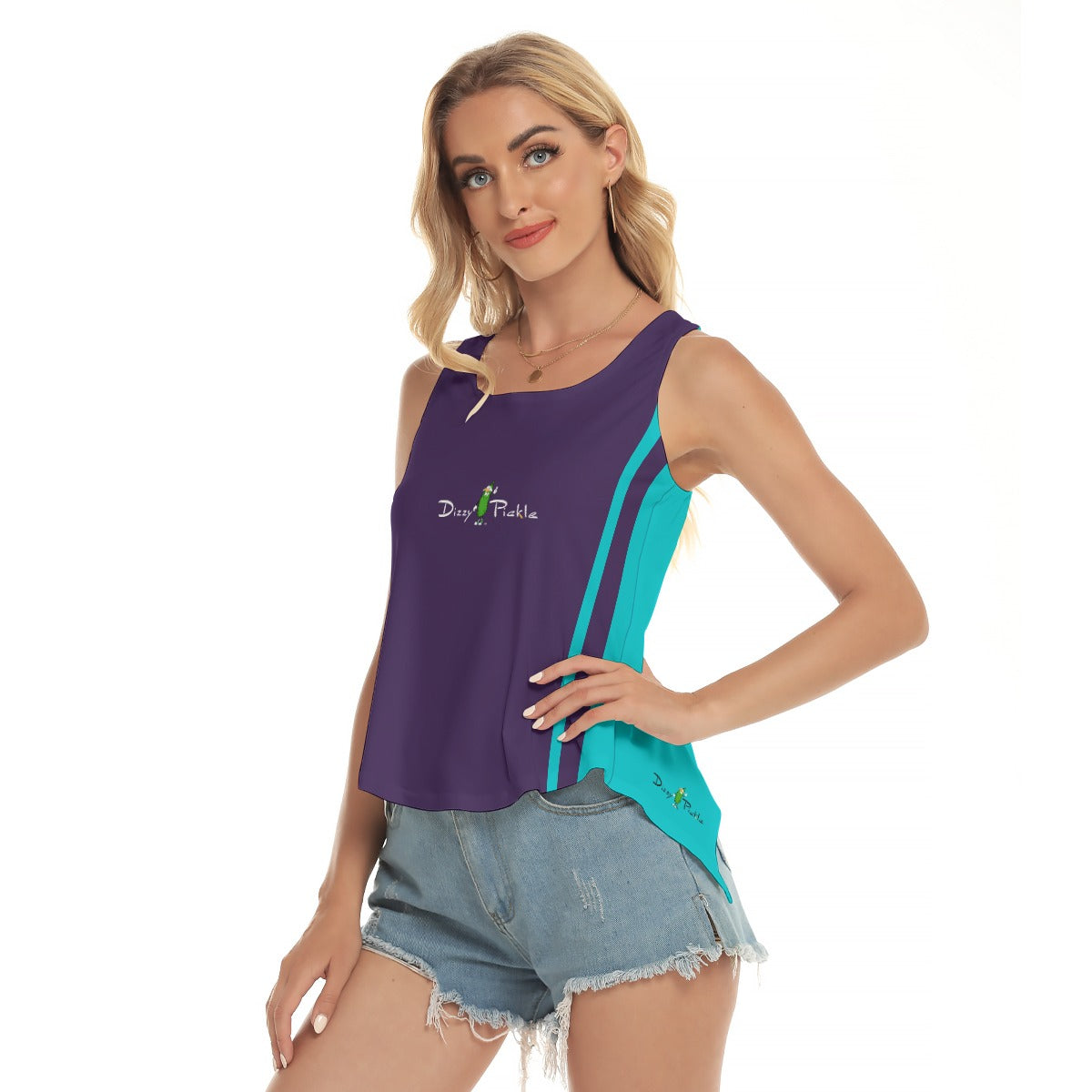 Dizzy Pickle Shelly Deep Purple Teal Women's Pickleball Open-Backed Tank Top