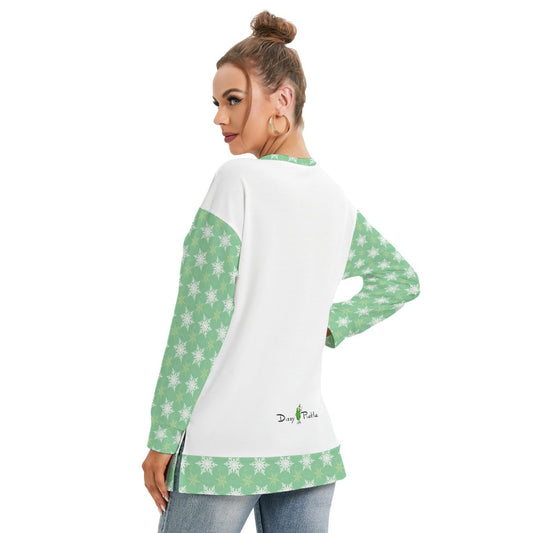 Dizzy Pickle Christmas Snowflakes Green Women's Pickleball Side Split O-Neck Sweatshirt