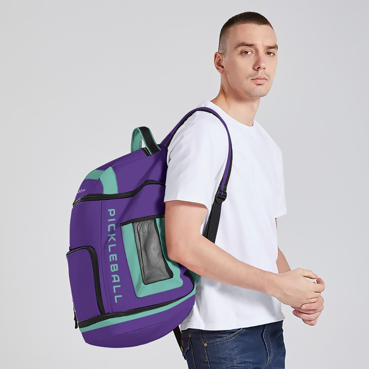 Dizzy Pickle DZY P Classic Purple Ocean Blue Large Courtside Pickleball Multi-Compartment Backpack with Adjustable Straps