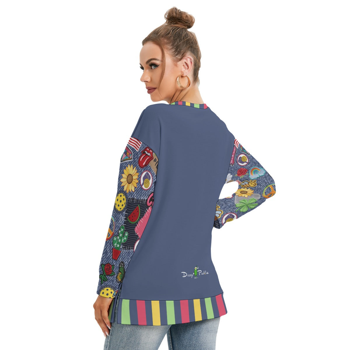 Dizzy Pickle Amy Patches Women's Pickleball Side Split O-Neck Sweatshirt