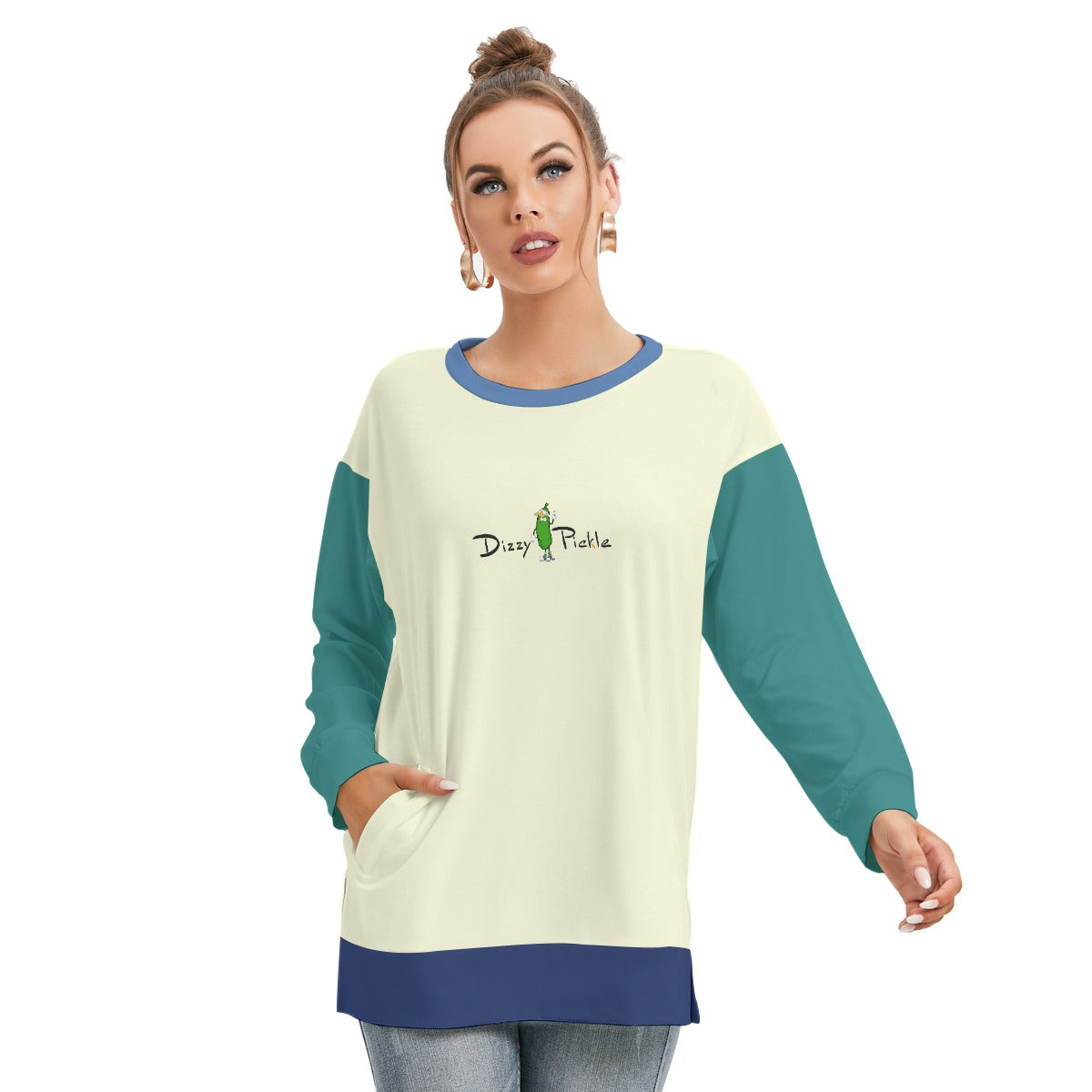 Dizzy Pickle Anne Cream Women's Pickleball Side Split O-Neck Sweatshirt