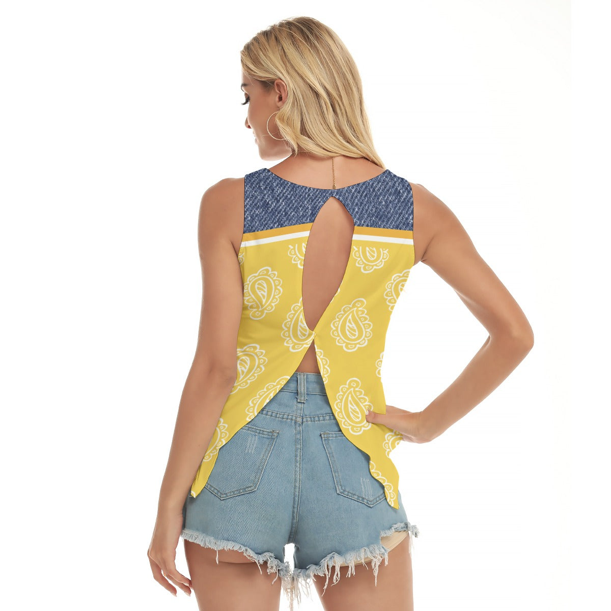 Dizzy Pickle Amy Denim Yellow Women's Pickleball Open-Backed Sleeveless Tank Top