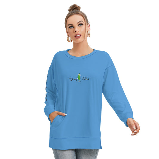 Dizzy Pickle DZY P Classic Light Blue Women's Pickleball Side Split O-Neck Sweatshirt